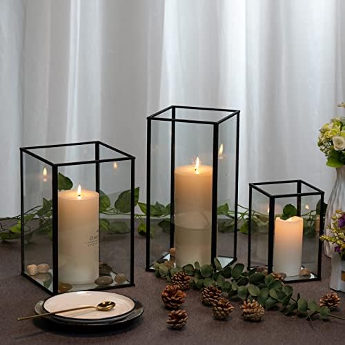 Phosphor Large Glass Hurricane Candle Holder Set of 3 PCS Black Glass Candle Holder for Thankgiving Wedding Party Holiday - Image 4