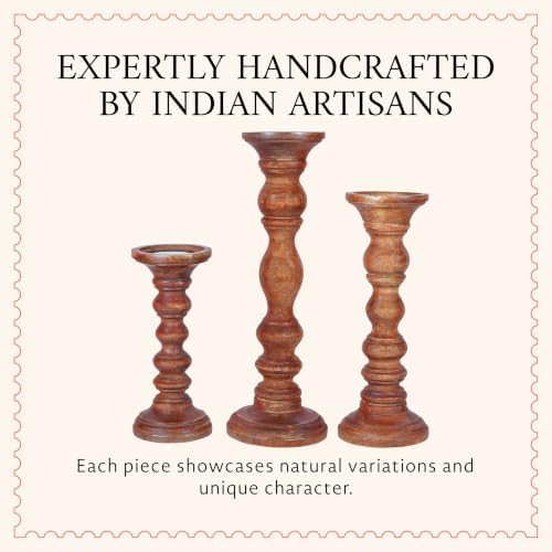 Mela Artisans Willow Mango Wood Candle Holders - Medium Polish, Set of 3 - Image 5