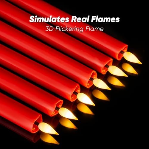 Homemory 6 Pcs Real Wax LED Red Flameless Taper Candles with Remote Timer, 9.6 Inches Fake Candlesticks, Dripless Battery Operated Window Candle with 3D Flickering Flame for Fireplace Xmas Decor - Image 2