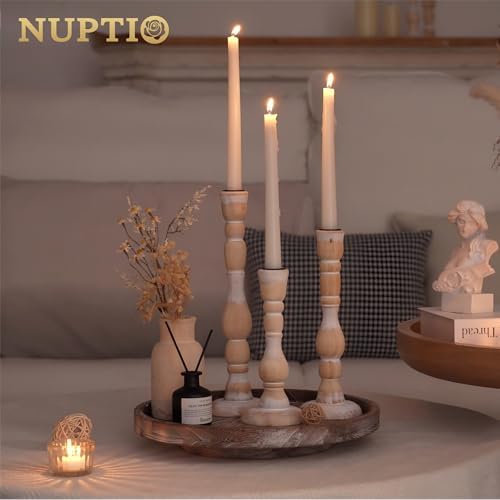 NUPTIO Tall Wooden Taper Candle Holders, Set of 6, Whitewashed - Image 4