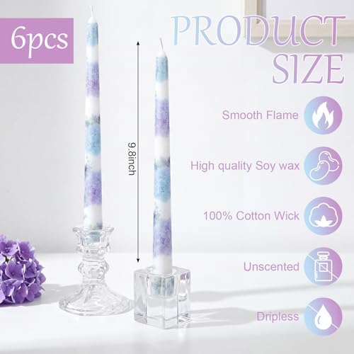Conelist 6pcs Blue Floral Taper Candles 9.8" Hydrangea Flower Candlesticks - Image 2