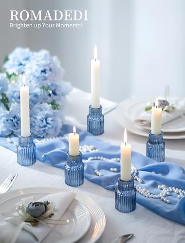 Romadedi 2-Pack Blue Ribbed Glass Taper Candle Holders, 2.76 in - Image 4