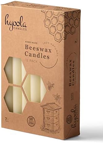 Hyoola 7" Beeswax Taper Candles 12 Pack - Handmade, All Natural, 100% Pure Unscented Bee Wax Candle - Tall, Decorative, White 7 Hour Burn Time - Image 5