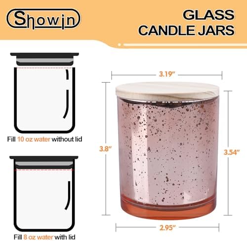 SHOWIN 10 OZ Thick Candle Jars for Making Candles 15 Pcs, Empty Jars with Wood Lids for Candle Making, Sample Container, Rose Gold - Image 4