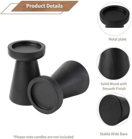 Set of 2 Rustic Black Wood Candle Holders for Pillar Candles - Image 3