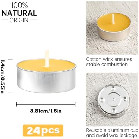 Beewax Tealight Candles 24 Pack, 4 Hour Clean Burn for Home Decor - Image 2