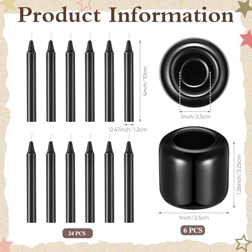 Baderke 24 Pack 4 Inch Mini Black Taper Candles Sticks and 6 Spell Candle Holders for Witchcraft Spell Candles for Rituals, Birthdays, Meditation, Altar, Spells - Image 2