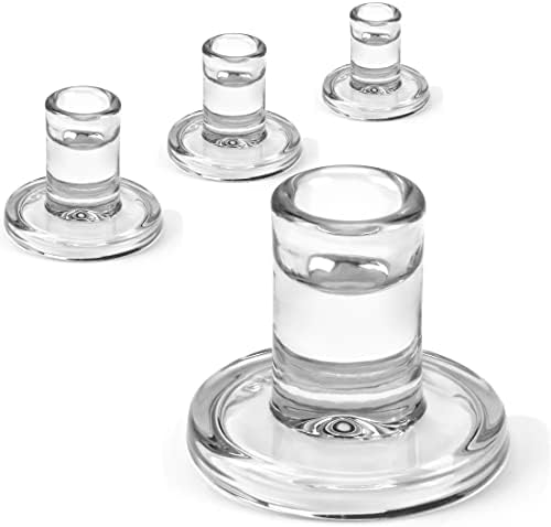 4PCS Clear Glass Taper Candle Holders, Crystal Candlesticks, Dining Decor by Aglary