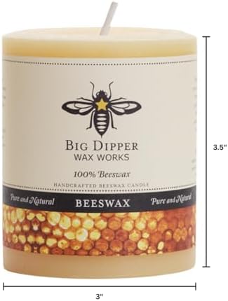 Big Dipper Wax Works 100% Beeswax Pillar Candle, 3 x 3.5 in, Natural - Image 2