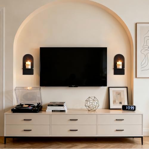 Black Wall Candle Holder: Wood Arch Candle Sconces Set of 2 - Image 7