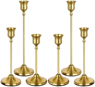Gold Candlestick Holders Set of 6 Weighted Stable Base by Unknown