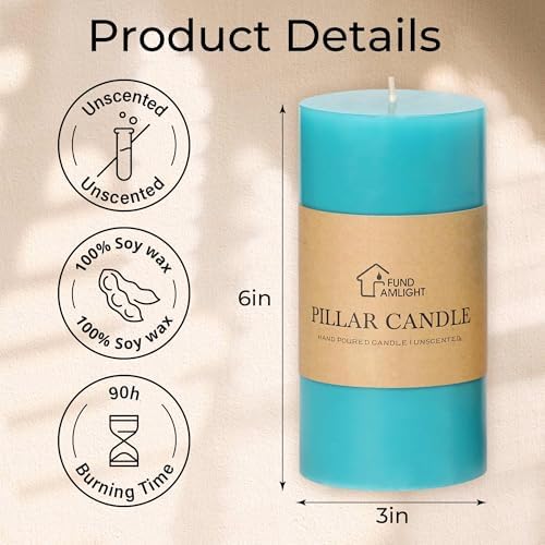 3x6 Inch Turquoise Pillar Candles,Hand-Poured Unscented Blue Pillar Candles - Image 6