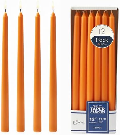 Royal Imports Unscented Taper Candles 12" Orange 9HR Burn Time Set of 12 by RoyalImports