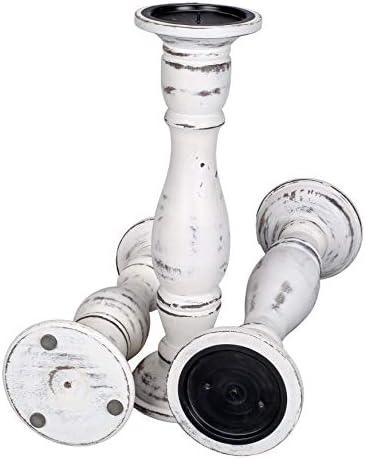 Candle Stands Wooden for Pillar Candles,Rounded Turned Colums, Sustainable Woods, Country Style, Idle for Reiki, Aromatherapy, Votive Candle Garden Home décor - 16,14,12 Inch Set of 3 - White Antique - Image 4