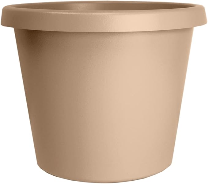 The HC Companies Prima Round Plastic Plant Pot w/Rolled Rim - Lightweight & UV Resistant Flower Pot for Herbs & More - Outdoor & Indoor Plant Pots w/Drainage (14 inch, Sandstone, Pack of 1)
