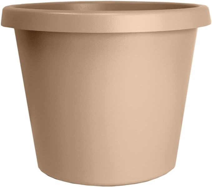 The HC Companies Prima Round Plastic Plant Pot w/Rolled Rim - Lightweight & UV Resistant Flower Pot for Herbs & More - Outdoor & Indoor Plant Pots w/Drainage (16 inch, Sandstone, Pack of 1)