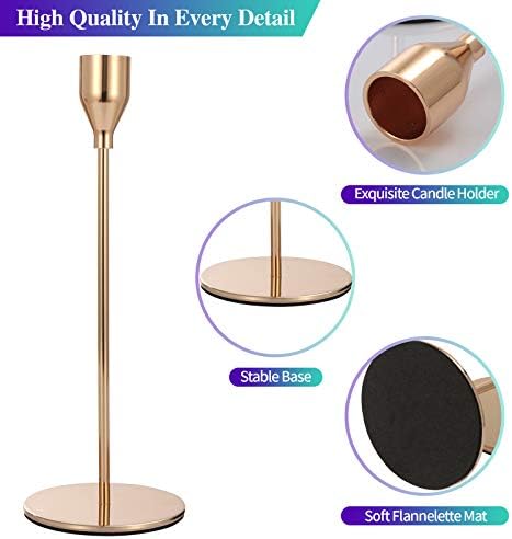Set of 6 Pink Gold Candlestick Holders Pink Gold Candle Holder Taper Candle Holders Candle Holders Decorative Candlestick Holder for Home Decor, Wedding, Dinning, Party, Anniversary (Gold) - Image 2