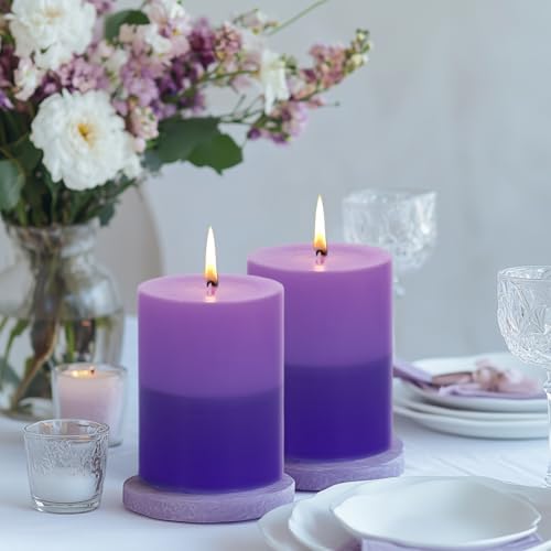 KONNI Layered Pillar Candles Set of 3, 2.8"x 4" Table Decor Purple - Image 4