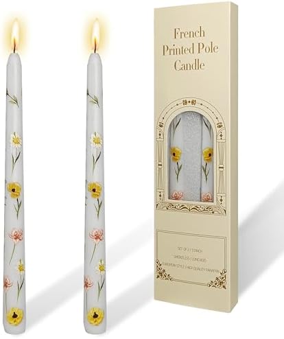 Floral Taper Candle White Poppy-2PCS Unscented Candles Long Candlesticks 10 inches Flower Tapered Candles for Home Party Wedding Restaurant Holiday Decor by YUKCAXDLS