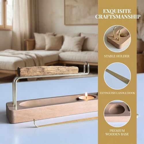 4 in 1 Incense Holder Suit with Wooden Base and Brass Holder, for Burning Palo Santo, Sage Sticks, Holy Wood, Multi-Functional with Ash Catcher and Tealight Candle Holder - Image 3