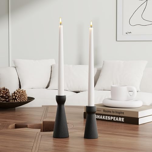 Taper Candle Holders for Candlesticks Ceramic Candle Stick Candle Holder- Set of 2 Decorative Candle Stand for Wedding Decor,Dinner Party and Table Centerpieces,Housewarming Gift Black by SCBLOOM