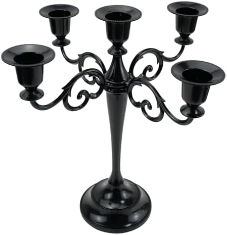 5-Arm Metal Candelabra Candle Holder Table Centerpiece, Black by Viscacha
