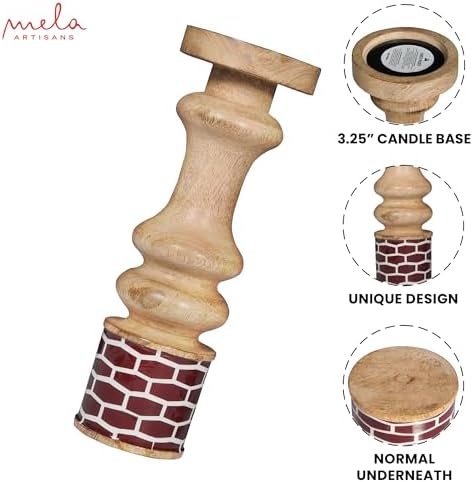 Mela Artisans Gramercy Wood Candle Holders - Red Natural, Set of 3 - Image 3