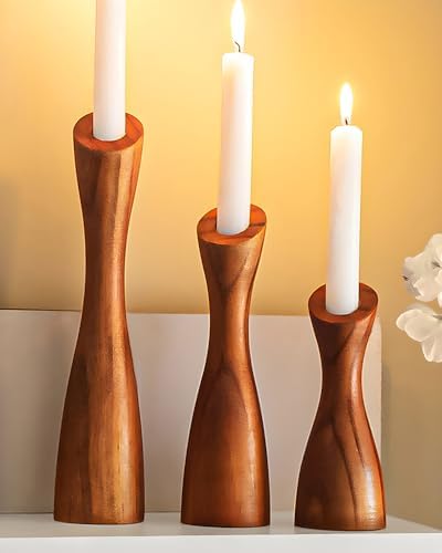 OLEEK wooden taper candle holders - wood taper candle holders for Table Centerpiece - wood candlestick holders (9", 8", 6") - wooden candlestick holder for 7/8" candle stick candlesticks holders woods by OLEEK