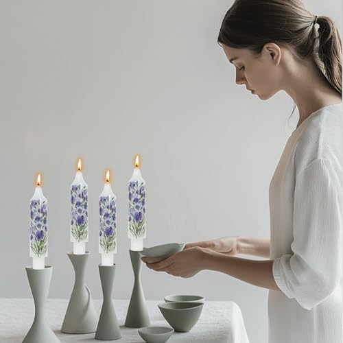 Floral Taper Candle Dripless Candlesticks Blue and White Handmade Candles Short Candle Sticks Flower Tapered Candles for Home Party Wedding Dinner 6inch-4pcs - Image 6