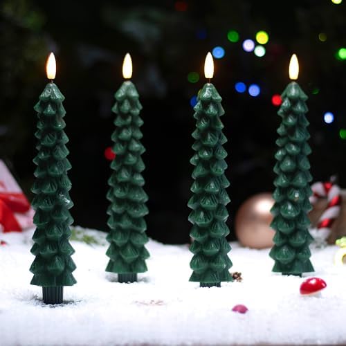 Stmarry 4 PCS Flameless Christmas Tree Candles with Remote Timer, Real Wax Flameless Taper Candles 9.65 Inch, LED Candlesticks with 3D Flickering Flame, Christmas Decor Candles Battery Operated - Image 4