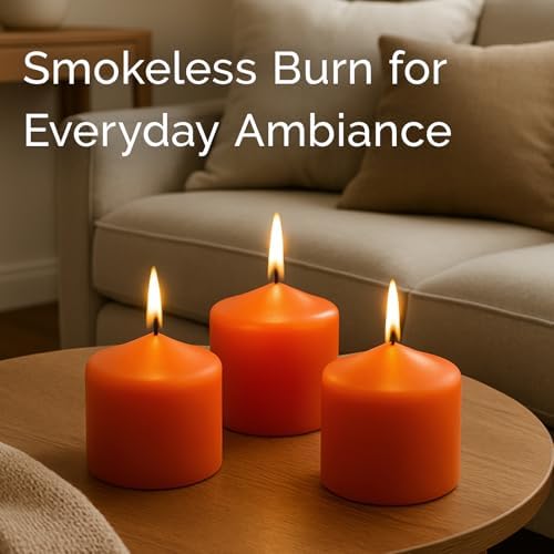Stonebriar Unscented Pillar Candles – 18 Hour Burn Time, Long-Lasting Wax Candles for Weddings, Holidays, Home Décor & Special Events, Pack of 6, Orange, 3" x 3" - Image 4
