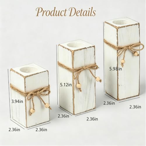 3 Pack Rustic Flameless LED Candles Battery Operated Wooden Candle Holders White Farmhouse Decor for Mothers Day Holiday Party Summer Thanksgiving Christmas Home Decor - Image 2