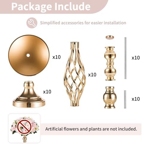 NUPTIO Gold Centerpiece Stand for Table, Twist Style, 22.8" Tall, 10 Pcs - Image 6