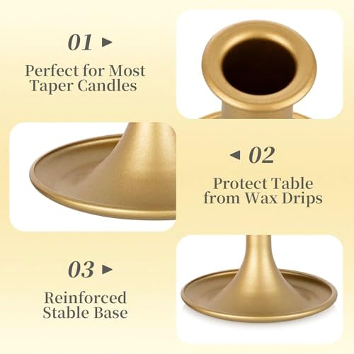 Gold Taper Candle Holder Set of 12, Hewory Short Skinny Brass Candlestick Holders, Vintage Small Low Metal Candles Sticks for Wedding Centerpieces Christmas Birthday Party Holiday Dinning Table Decor - Image 2