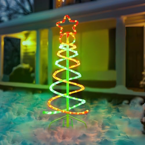 Christmas LED Spiral Tree Lights 3ft, Green and Red Dual Spiral Tree Light Outdoor Indoor Holiday Decor, 8 Dynamic Lighting Effect ETL Listed Lighted Artificial Tree for Garden Pathway Bedroom, 92LEDs by Unknown