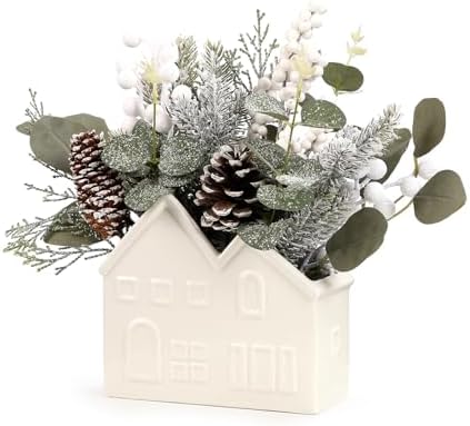 Small Christmas Tree Table Decorations, Artificial Mini Christmas Tree with Pine Cones, Christmas Plants Decorations in Ceramic Pot, Tabletop Ornaments for Home Indoor Fireplace Dining Table Decor by Unknown
