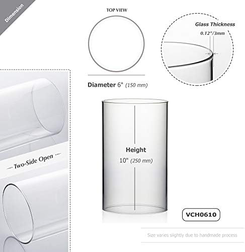 WGVI Hurricane Candle Holder Sleeve, Wide 6", Height 10", Clear Glass Cylinder Candleholder, Chimney Tube, Open Ended Candle Shade, 1 Piece - Image 2