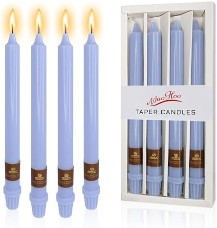 NJAO HOO Blue Candlesticks 10 Inch Handmade Dripless Taper Candles Unscented Colored Candle Set for Home Decor Spring, Pack of 4 - Up to 9-11 Hours Burn by NJAOHOO
