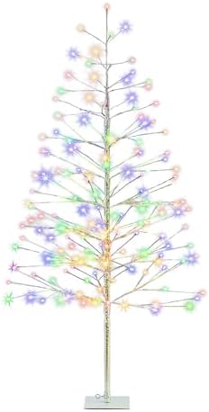 Alpine Corporation 60" Tall Artificial Christmas Tree, 180 Multi-Colored LED Lights, Indoor Outdoor Plug-in Holiday Decoration or Lawn Display, Silver by Unknown