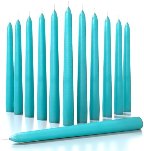 CANDWAX 8 inch Teal Taper Candles Set of 12 - Unscented Smokeless Dripless Tall Candlesticks - Perfect for Holidays, Ordinary Dinners and Special Occasions - Turquoise Taper Candles by CANDWAX