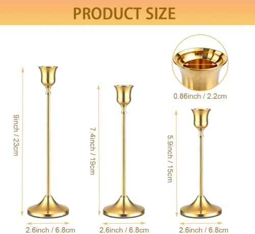 12 Pack (4 Sets) Gold Candlestick Holders, Candle Holders for Candlesticks with Anti-Slip Pad, Taper Candle Holders Bulk in 3 Heights for Christmas Table Wedding Home Decor and Party - Image 2