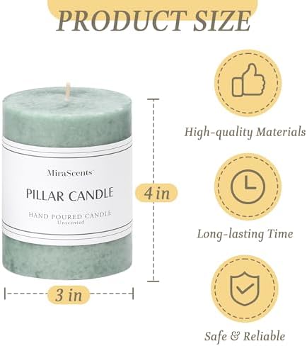 3x4 Inch Sage Green Pillar Candles Set of 3, Unscented Green Pillar Candle - Image 3