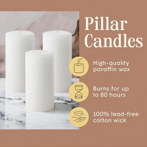 Mister Candle Dripless Unscented Pillar Candles, Set of 3 Hand Poured White Pillar Candles, Solid Color Non-Scented Candles for Home Decor, Premium Wax, 80 Hr Burn Time, 3x6 Inch - Image 3