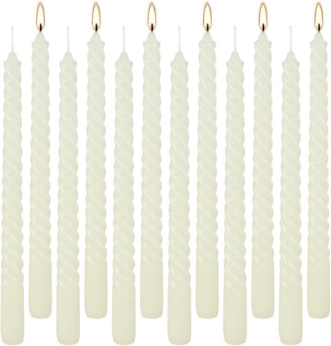 WPONSZU 10 Inch Ivory Spiral Taper Candle Set of 12 Pack Unscented Dripless Candlesticks for Valentine's Day,Dinner,Party,Brithday,Wedding,Christmas,and Home Decoration - Image 2
