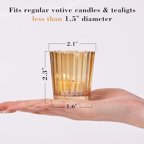 NITIME 8PCS Vintage Ribbed Gold Votive Candle Holders, Glass Candle Holder for Wedding Decorations, Tealight Candle Holder for Table Centerpiece, Diwali, Home and Party Decorations - Image 2