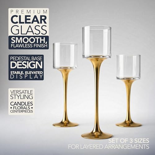 Royal Imports Glass Candleholder Flower Vase Set of 3, Gold - Image 6