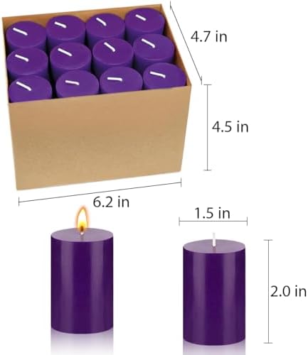 24 Packs Unscented Purple Votive Candles, Small 1.5 Inch by 2.0 Inch Colored Wax Candles for Wedding, Party, Holiday & Home Dinner Table Decoration -12 Hours Burning - Image 6