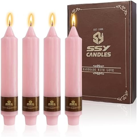 4 PCS Handmade Taper Candle Pink Small Candlesticks 7 inch Short Candlesticks for Dinner Household Wedding Party Home Décor by XINAOBAOLUO