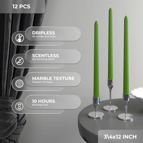 CANDWAX 12 inch Taper Candles 12 Pack - Colored Candle Sticks Great as Dinner Candle Set - Grass Green - Image 3