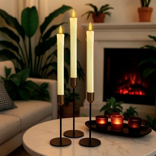 Homemory 9.6 Inches Waxy Flameless Taper Candles with Remote Timer Dimmer, Flickering LED Candlesticks, Battery Operated Window Candle for Christmas Wedding Decor, 6 Pcs Ivory Drip Taper Candles - Image 4